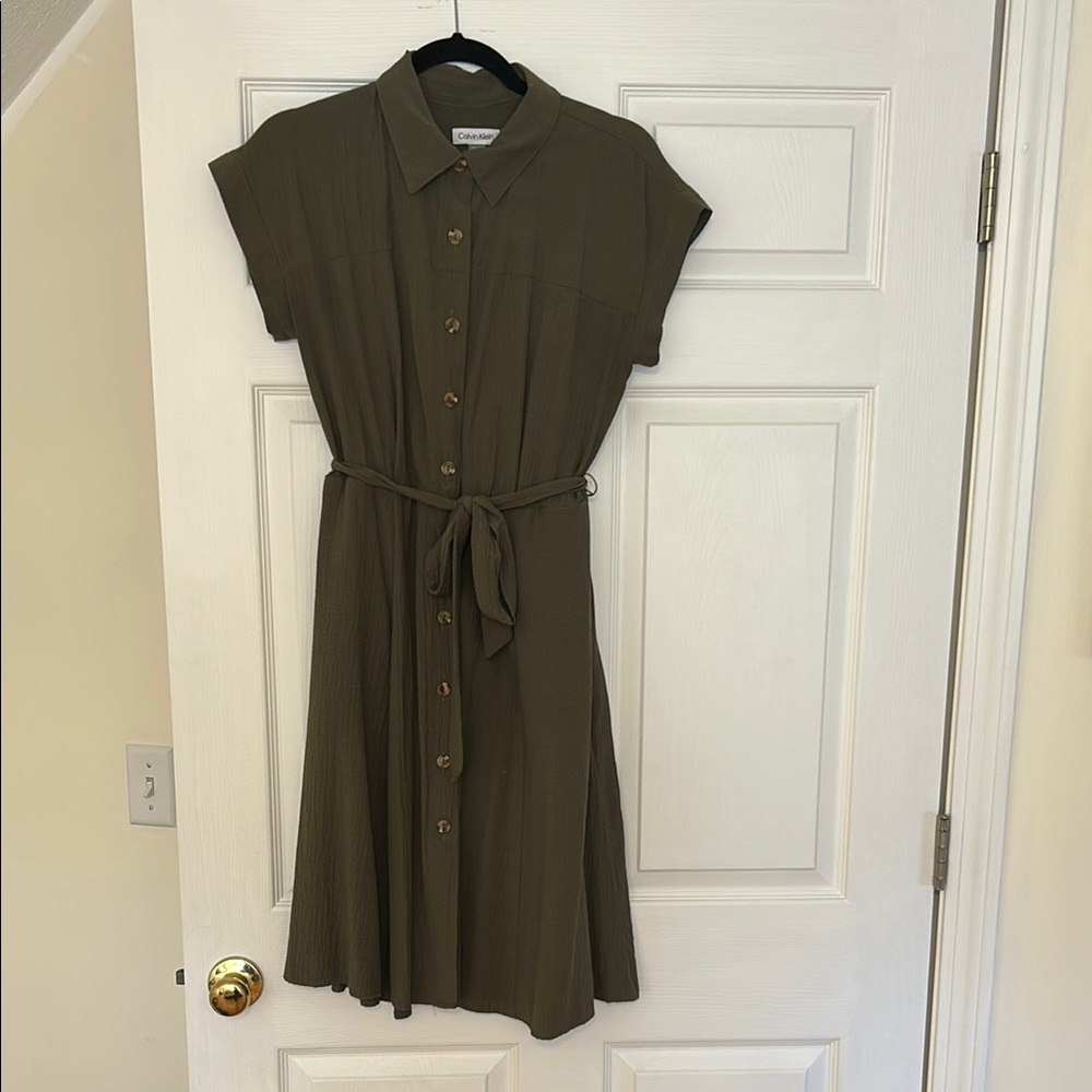 Calvin Klein Olive Green Button-Up Dress